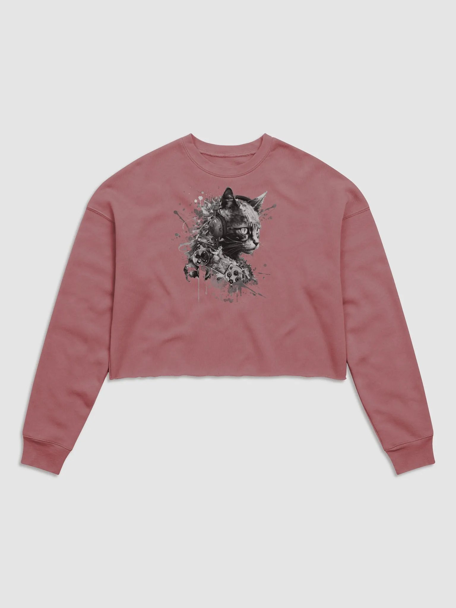 Black & White Gamer Cat Crop Crewneck product image (27)