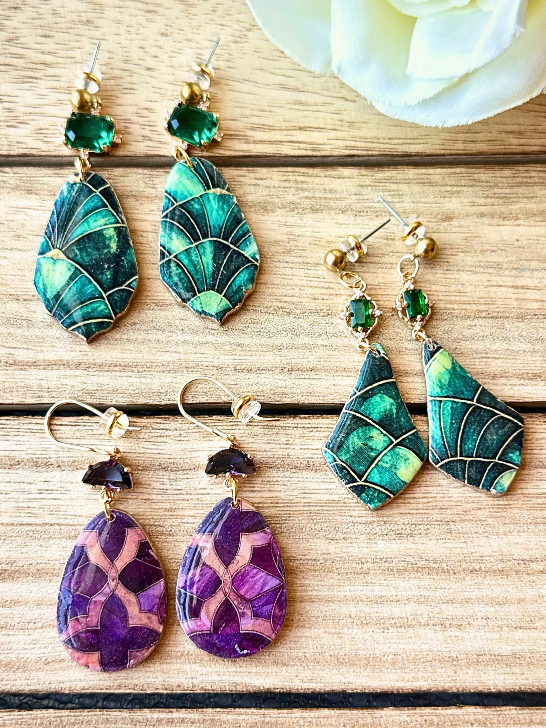 Jewel Tone Mosaic Drop Earrings – Handmade Statement Clay Dangles product image (6)