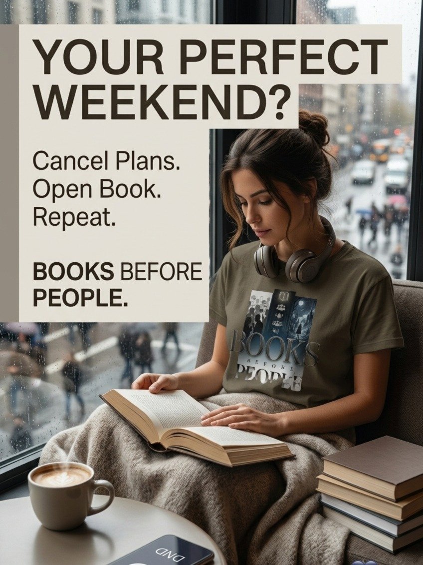 "Books Before People" Introvert’s Anthem T-Shirt – Classic Soft Cotton Fit For Men & Women product image (3)