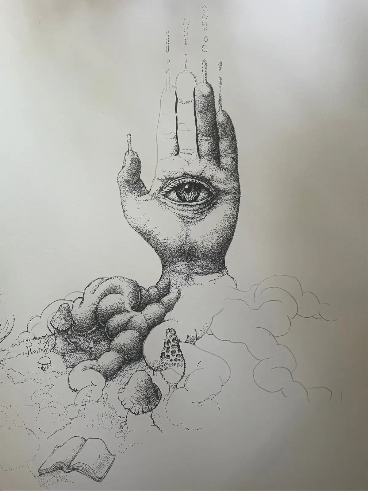 Working on a brand new piece, one tiny little ink dot at a time!  #art #drawing #ink #stippling #surrealart #psychedelicart #comicart #fantasyart 