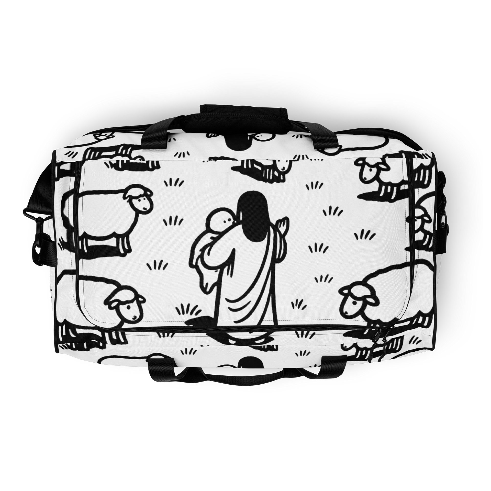 The Good Shepherd Doodle All-Over Print Duffle Bag product image (8)