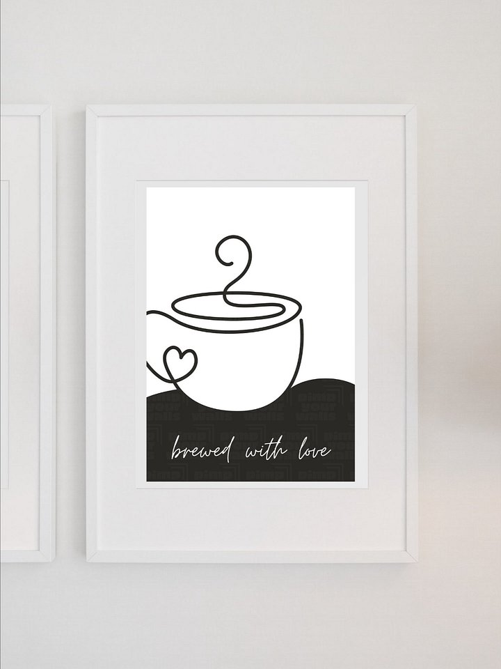 Brewed with Love Coffee Wall Art - Minimalist Line Art Coffee Cup Print, Modern Kitchen Decor, Black and White Coffee Lover Gift Espresso product image (1)