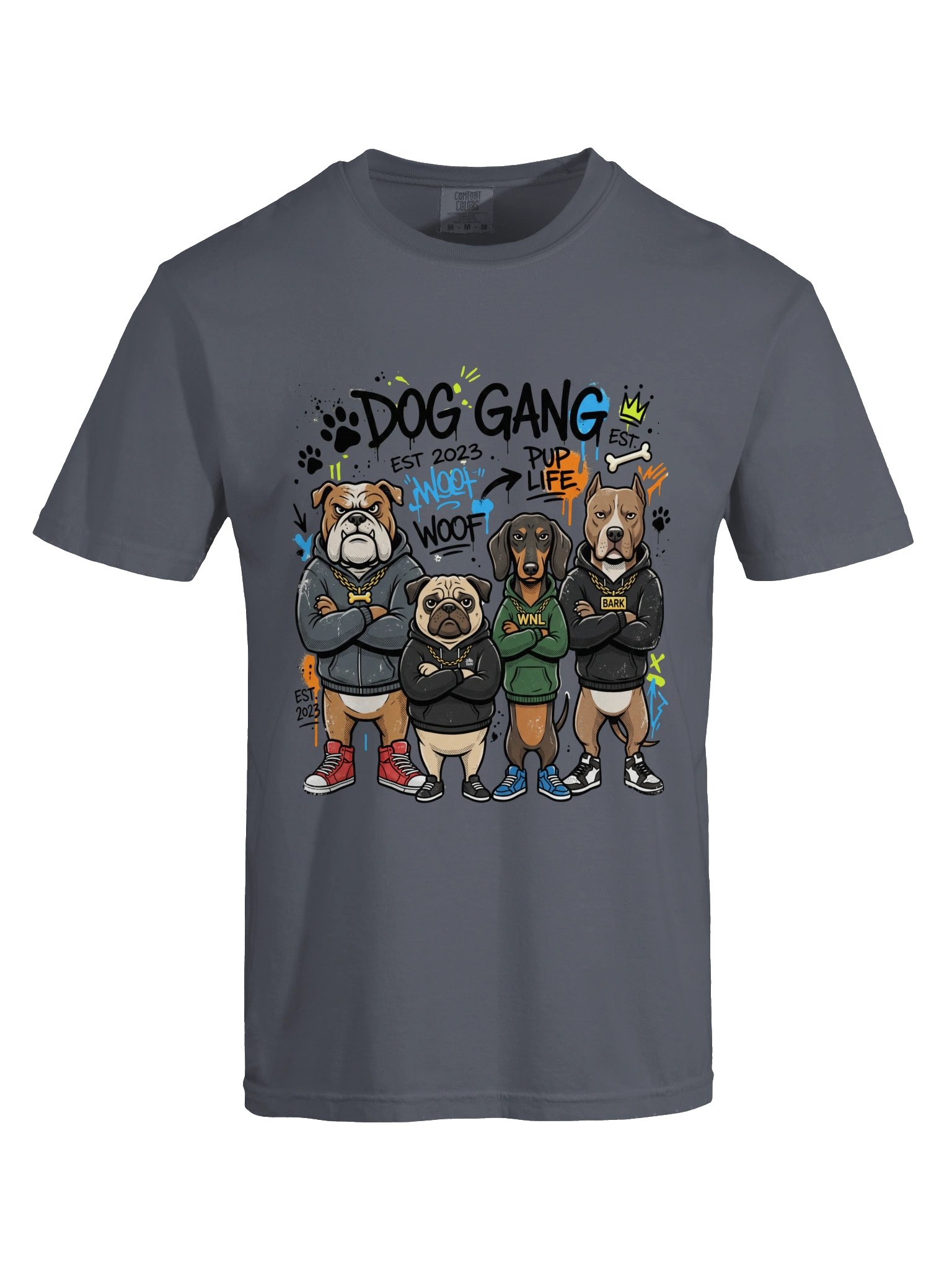 Gangster Dog Crew Hoodie Portrait T-Shirt, Funny Streetwear Dogs Graphic Tee, Cool Dog Lover Gift product image (1)