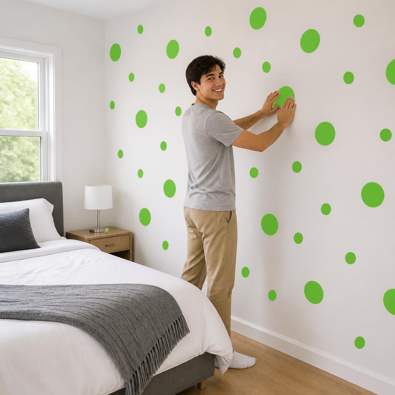 Lime Green Polka Dot Wall Decals, 2" and 4" Vinyl Circle Stickers, Removable Dot Decals for Nursery, Kids Room, Playroom product image (4)
