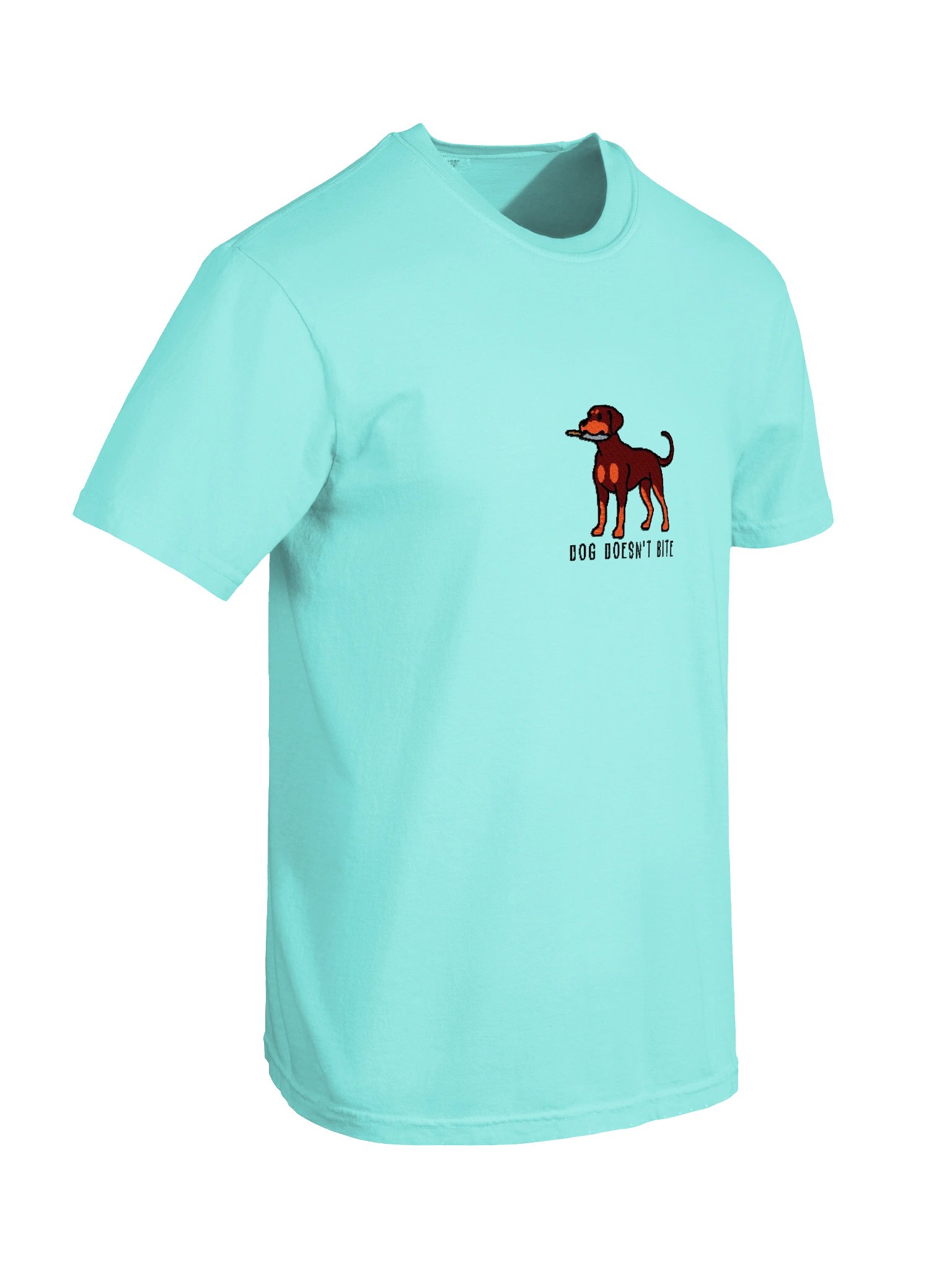 Dog Doesn't Bite Funny Chibi-Style Embroidered T-Shirt for Doberman Pinscher(Red & Tan) Owners product image (100)