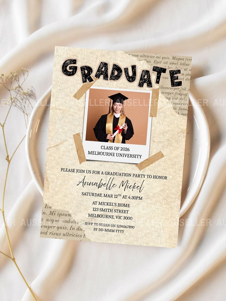 Vintage Scrapbook Graduation Photo Invitation 2026 Editable Canva Template product image (2)