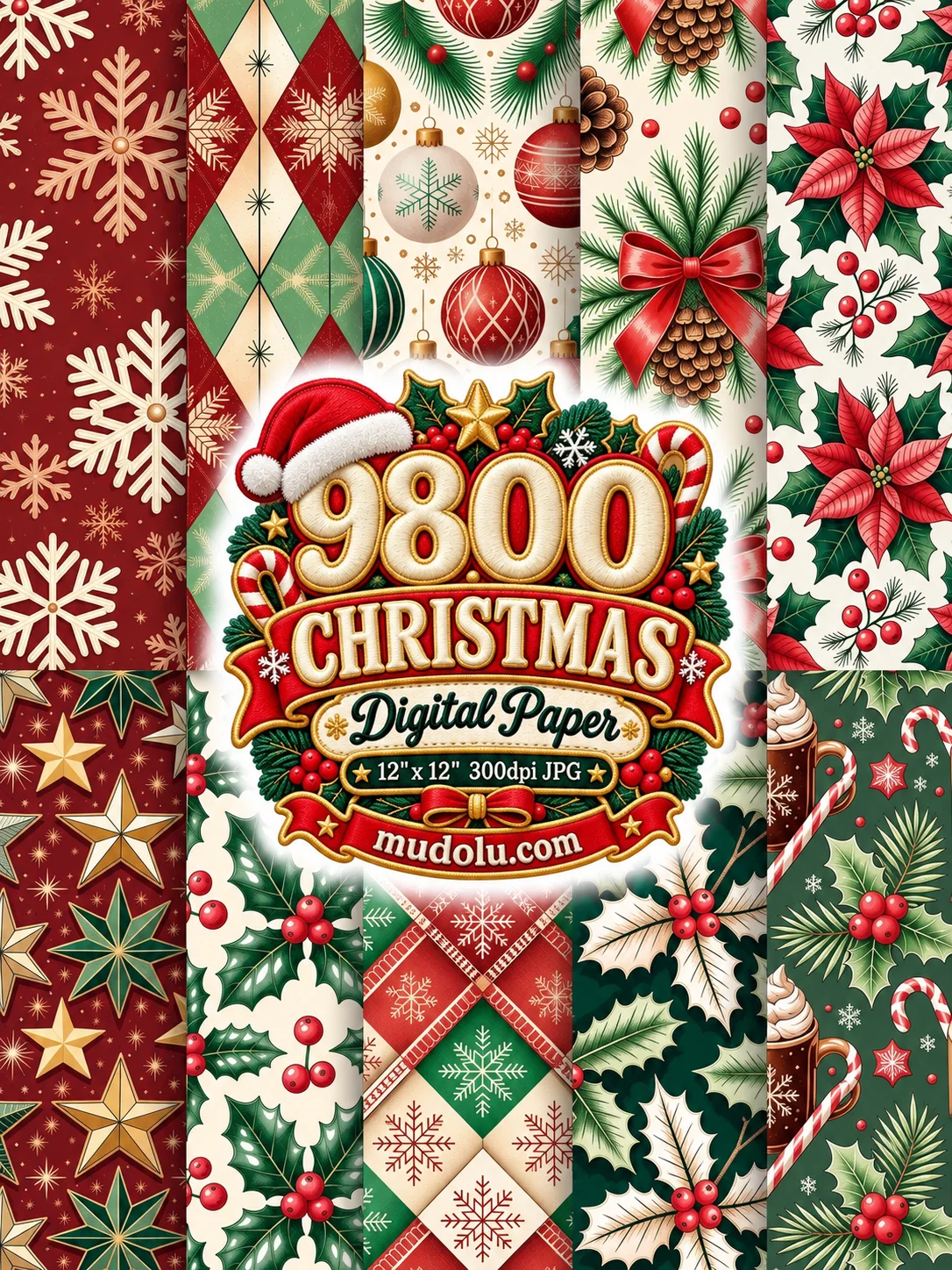 9800 Christmas Digital Papers, Christmas Mega Bundle, 12x12 JPG, Holiday Scrapbook Paper, Xmas Patterns, Printable Backgrounds product image (7)
