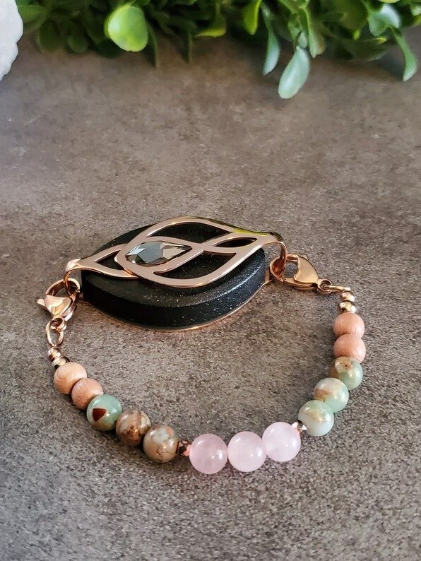 Mother Nature Bracelet | Rose Quartz & Jasper | Handmade Accessory for Bellabeat Leaf Urban & Ivy product image (1)
