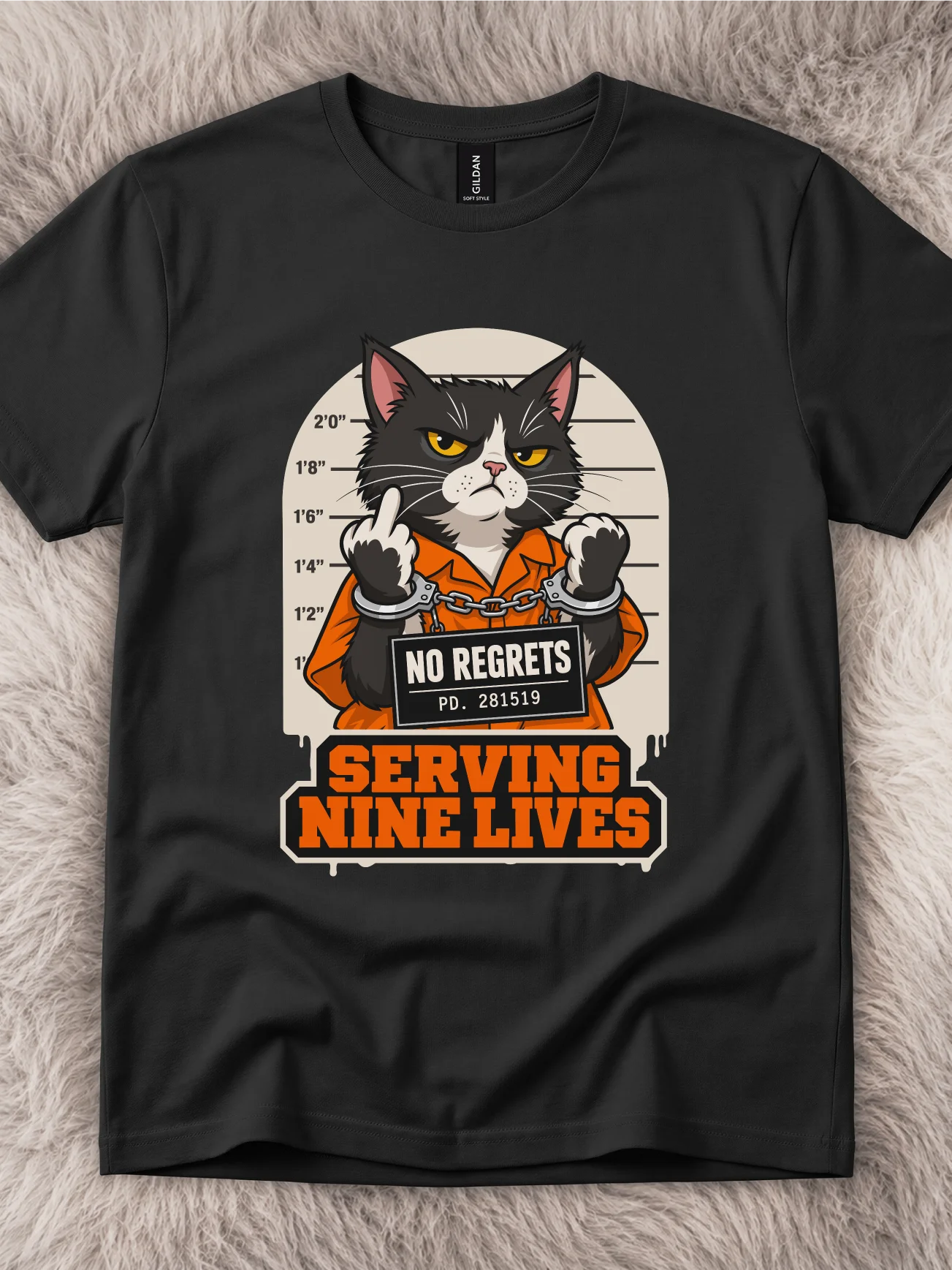 No Regrets, Serving Nine Lives Tuxedo Cat Shirt product image (1)