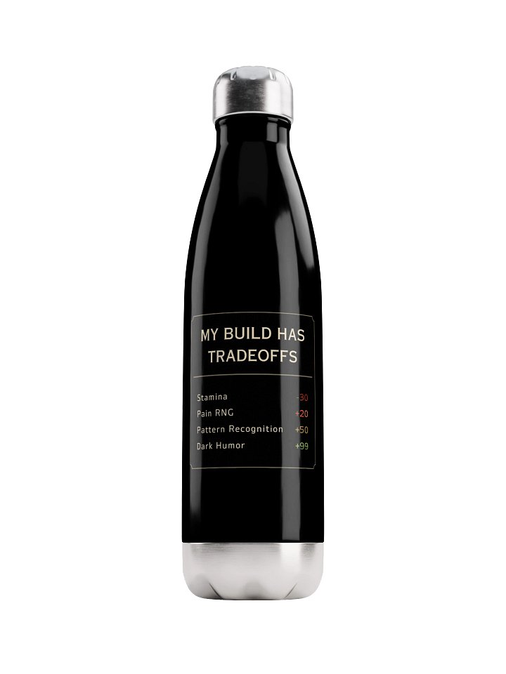My Build Has Tradeoffs Water Bottle | Chronic Illness & Disabled Gamer Humor product image (1)
