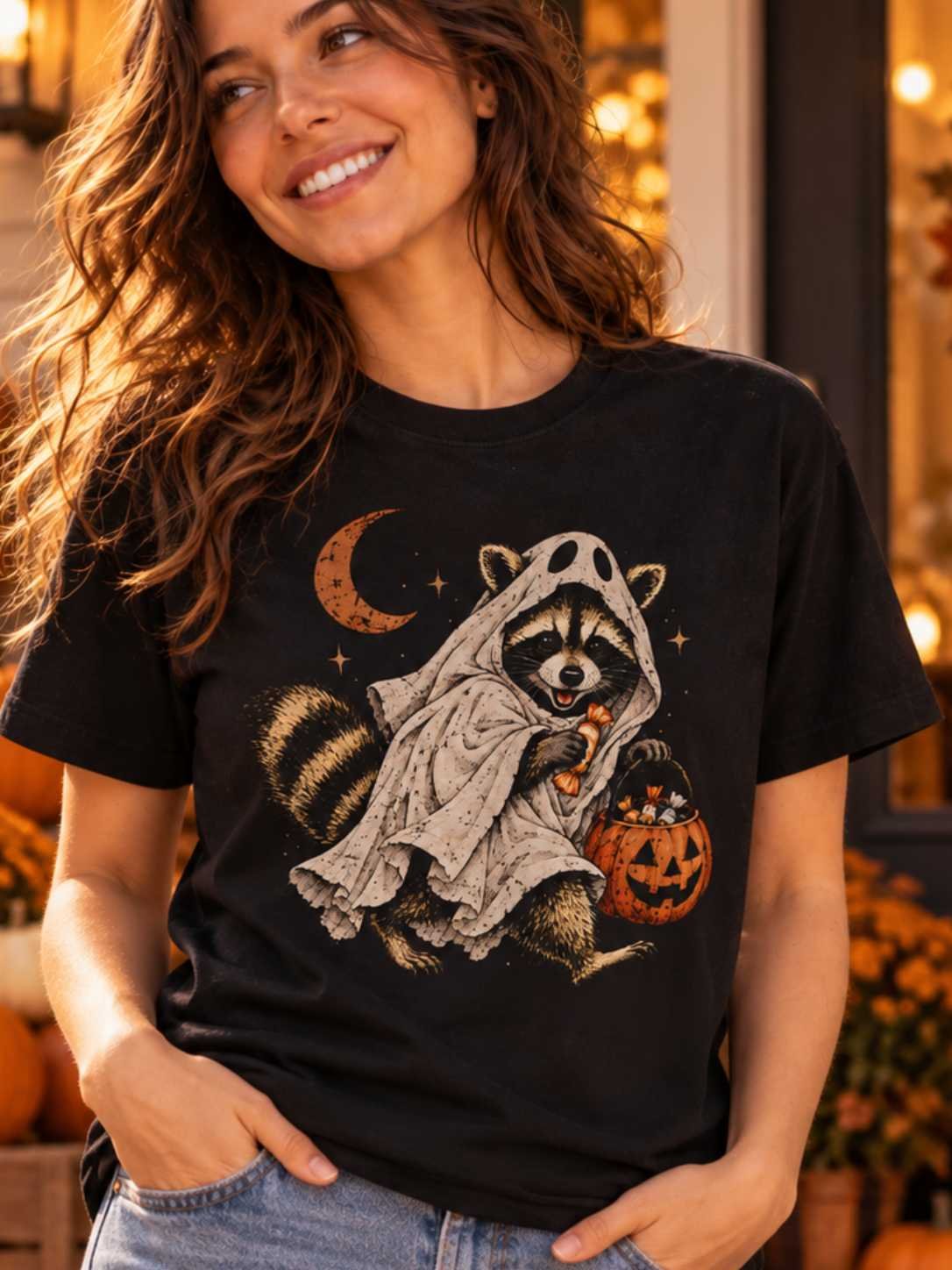 Ghost Raccoon Halloween T-Shirt product image (2)