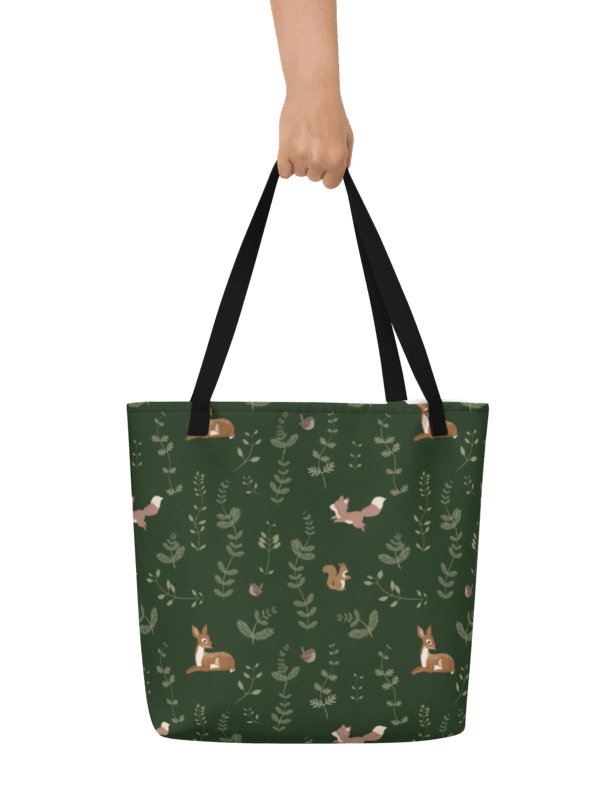 FOX AND DEER WOODLAND TOTE BAG GREEN product image (4)