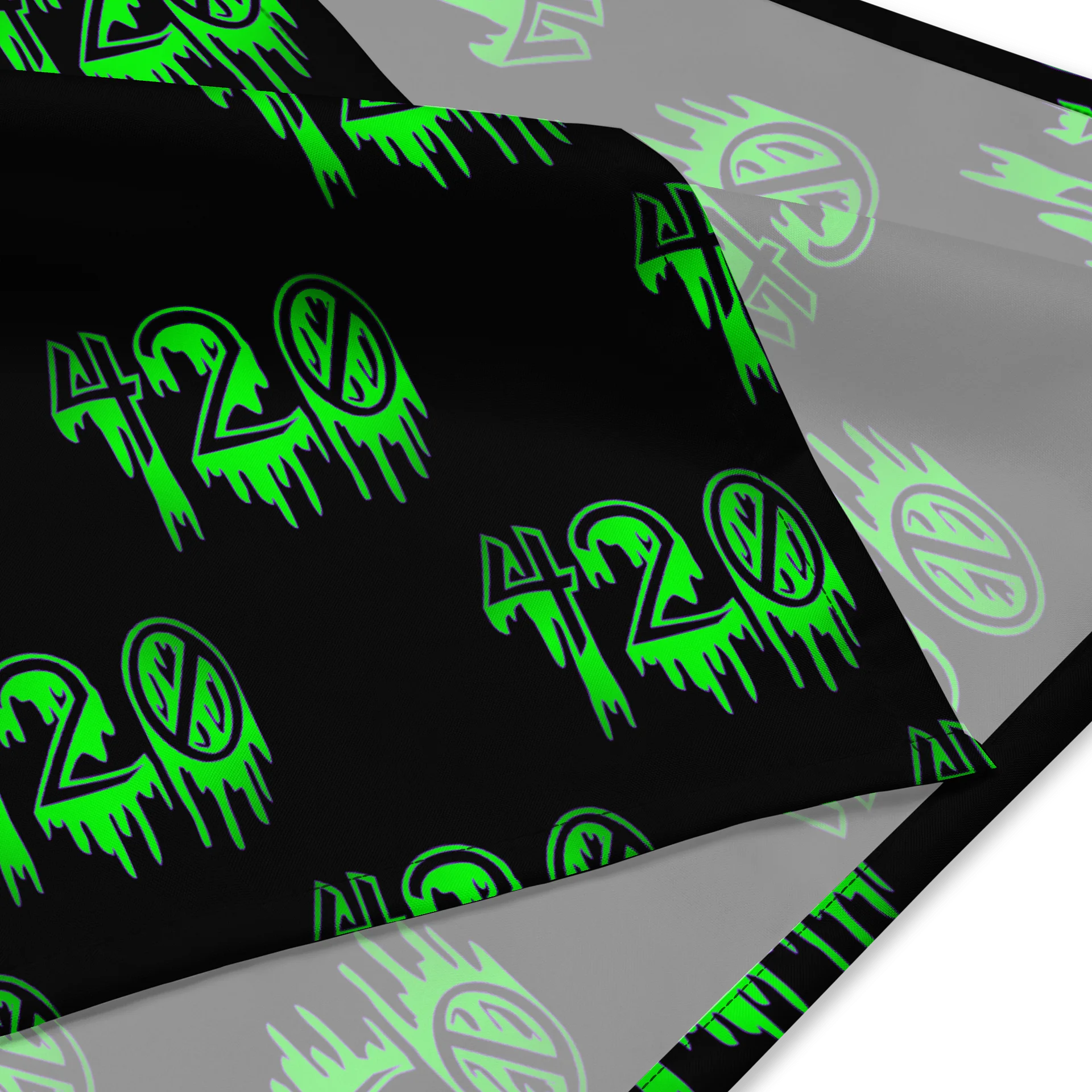 Happy 420 Neon Green Black Weed Bandana, Creepy Cannabis Horror Style Stoner Accessory product image (1)