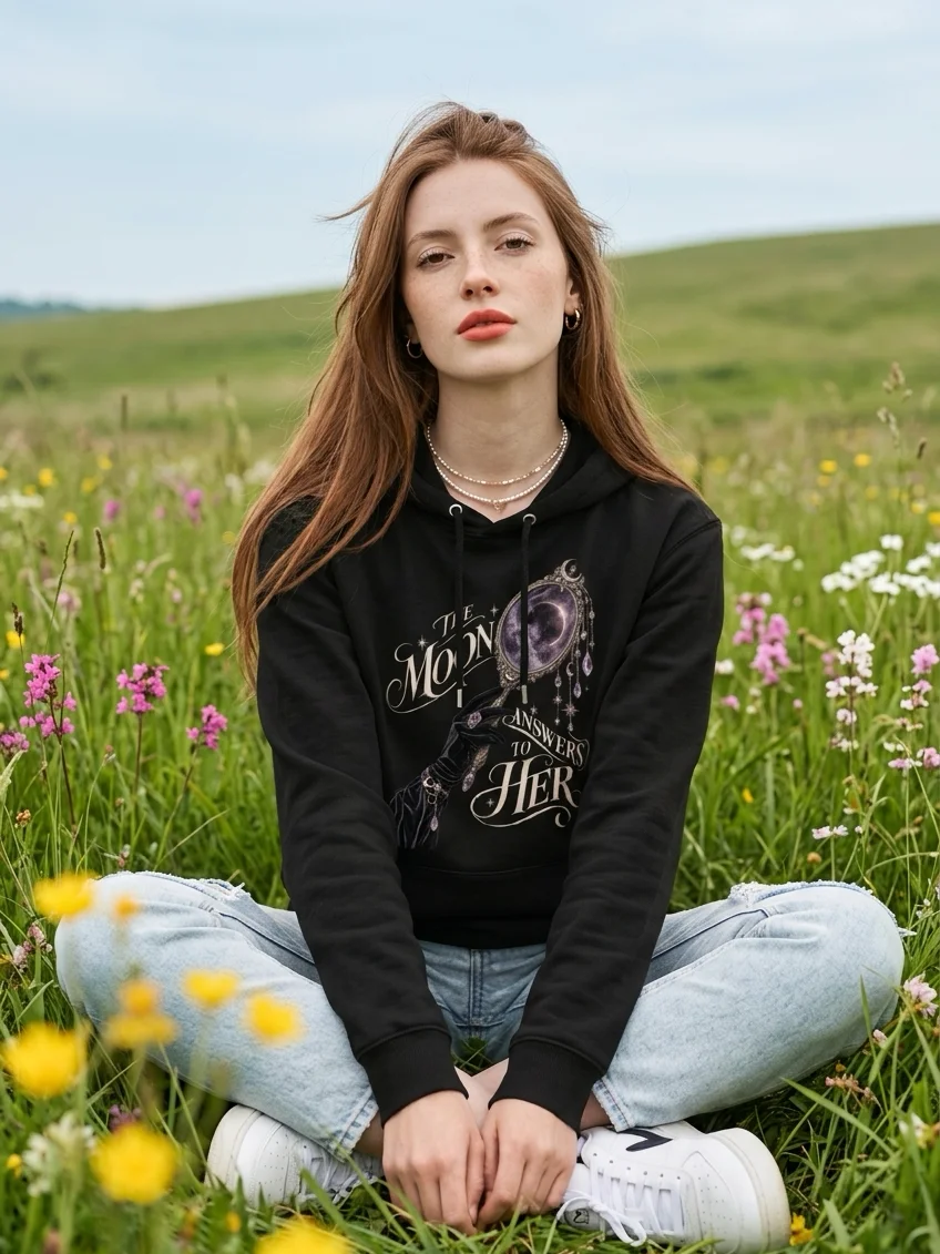 Celestial Moon Ritual — Gothic Lunar Women’s Cropped Pullover Hoodie product image (34)