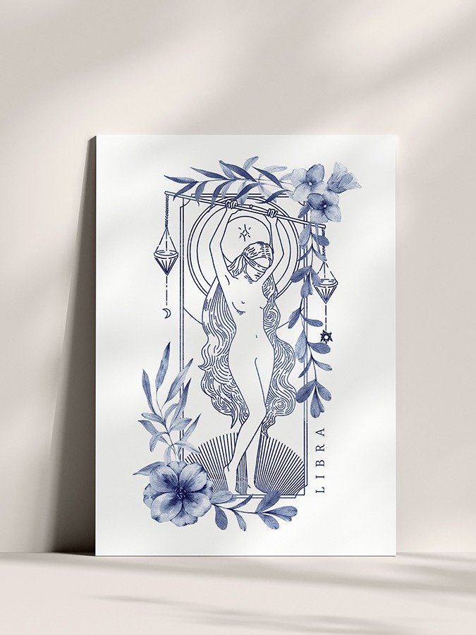 Libra Blue Line Art Zodiac Print product image (2)