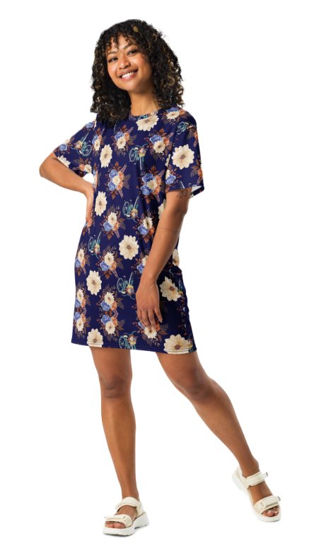 Vintage Vibes | Retro Blue Blossom and Bike T-Shirt Dress product image (2)