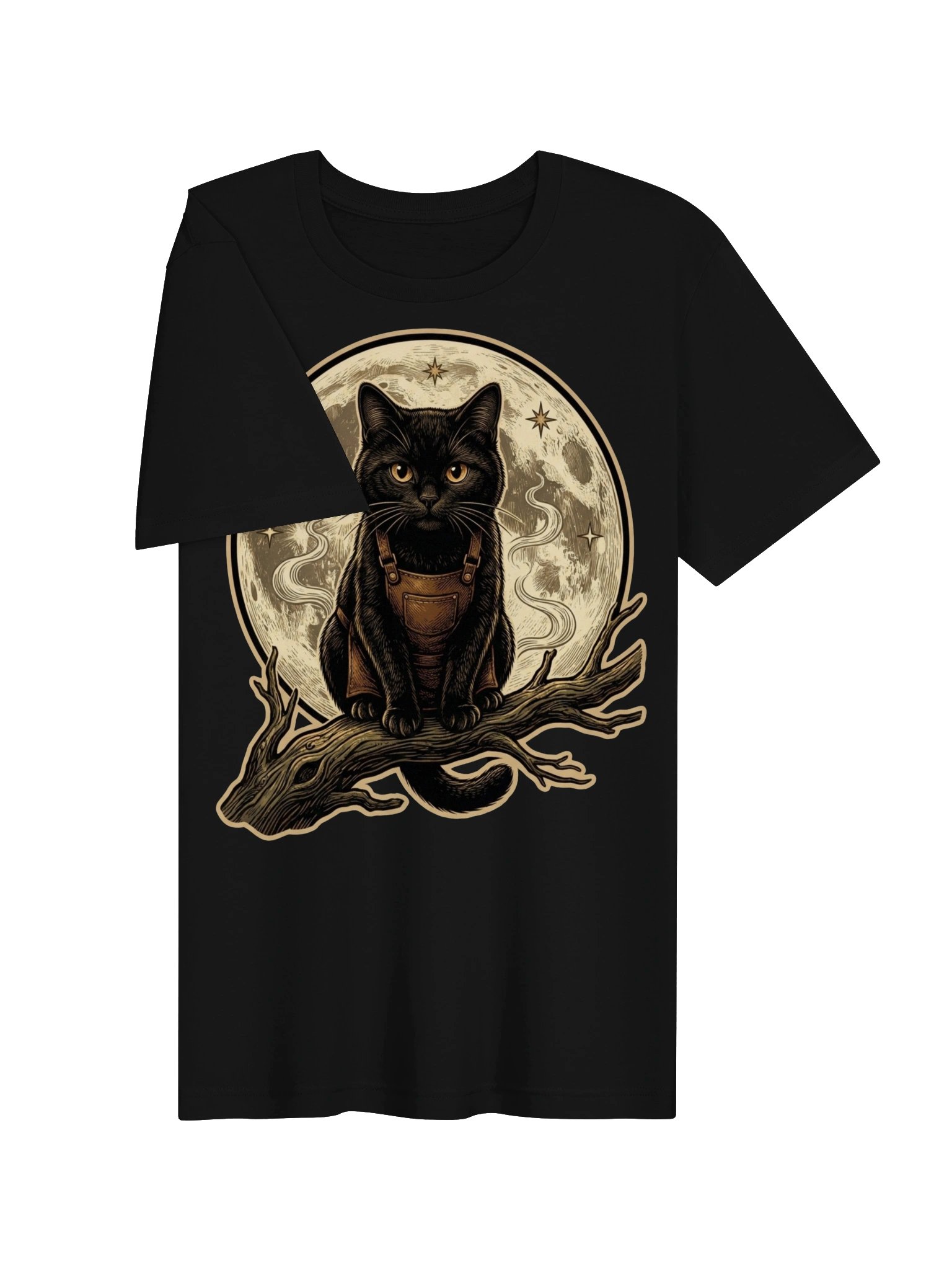Moonlit Cat Vintage Graphic Tee - Mystical Night Black Cat Shirt product image (11)