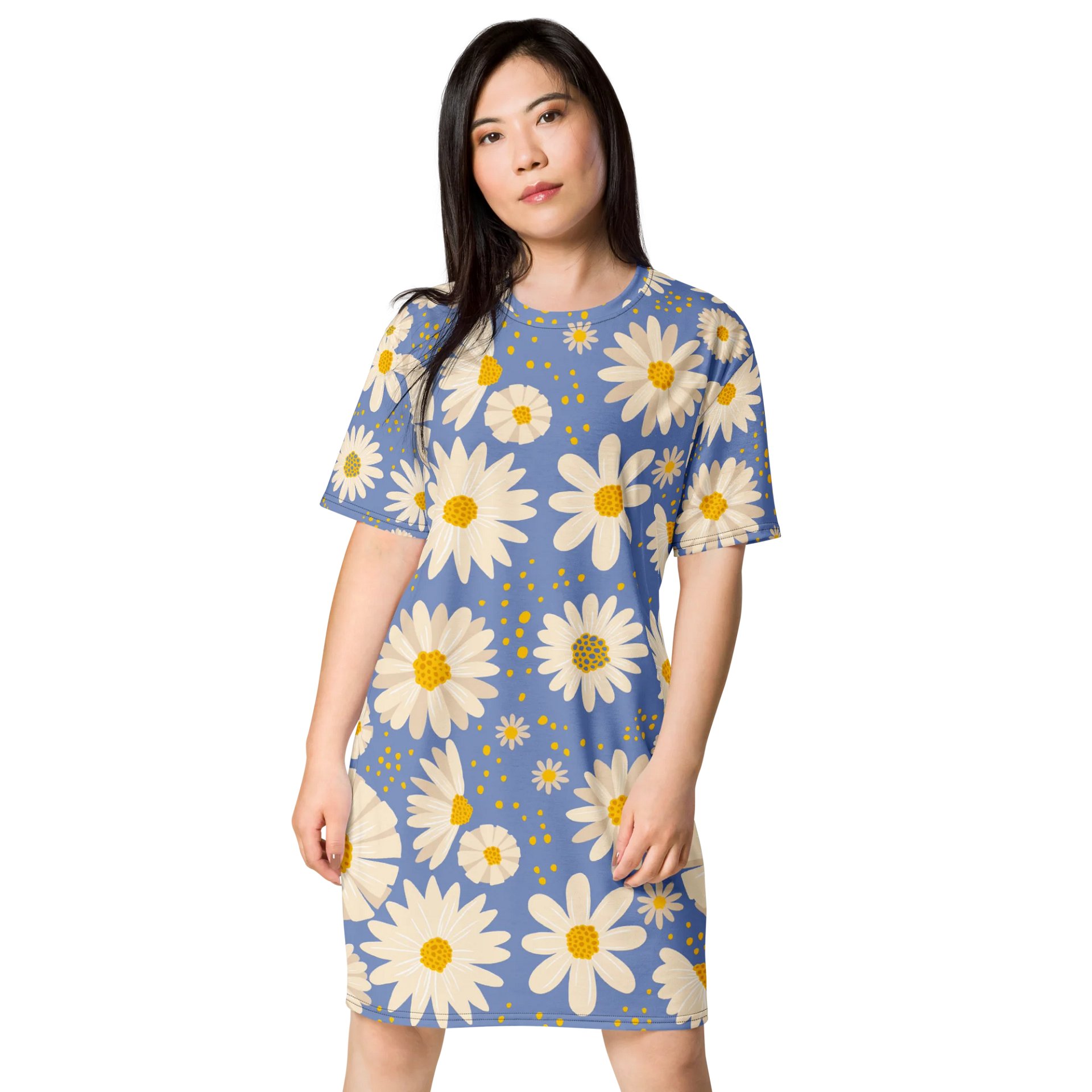 Chic Daisy Print T-Shirt Dress - Oversized Trendy Design | TDSMUSIC.com product image (1)