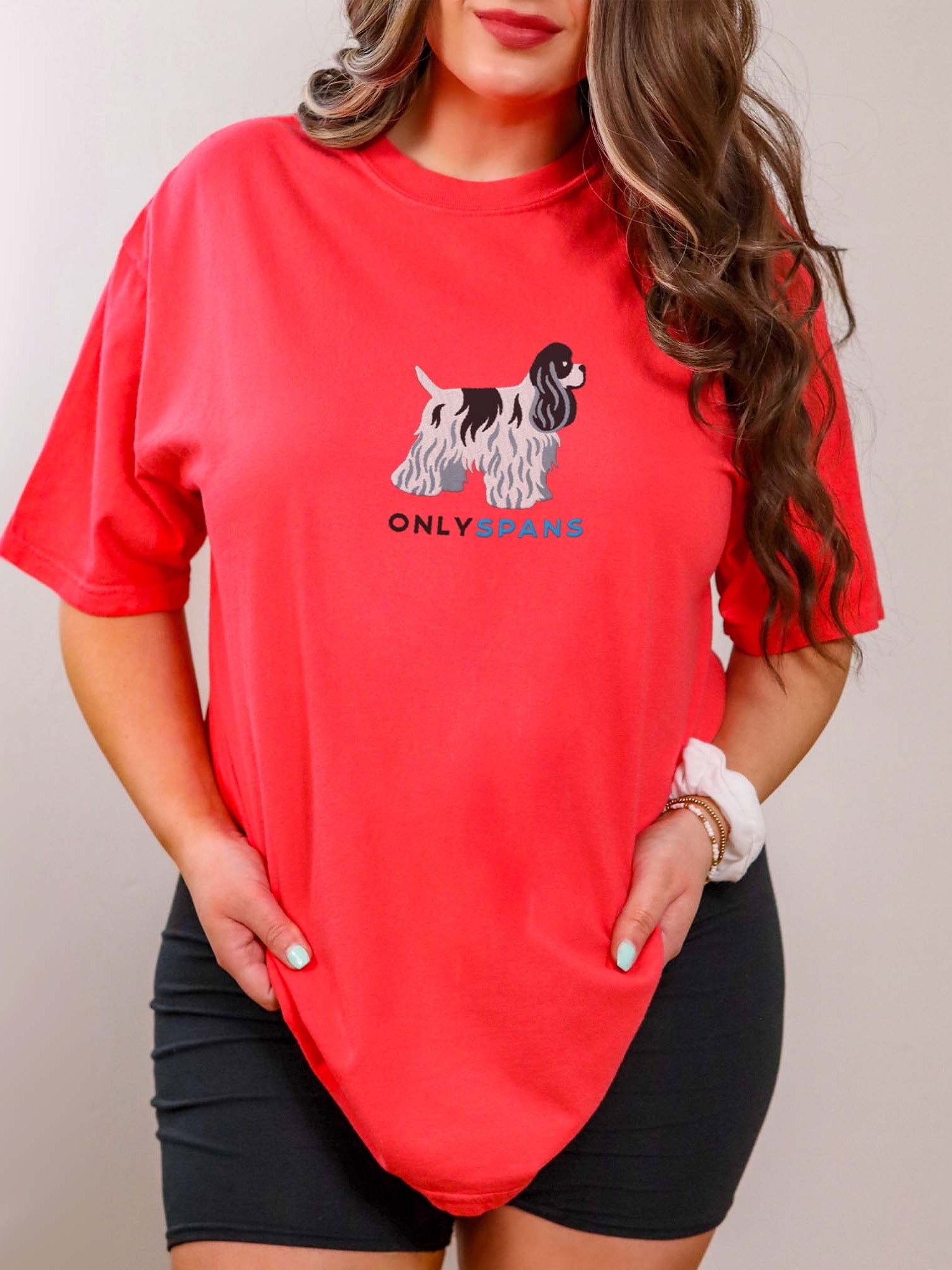Only Spans T-Shirt(Embroidered) of an American Cocker Spaniel(Black & White) product image (2)
