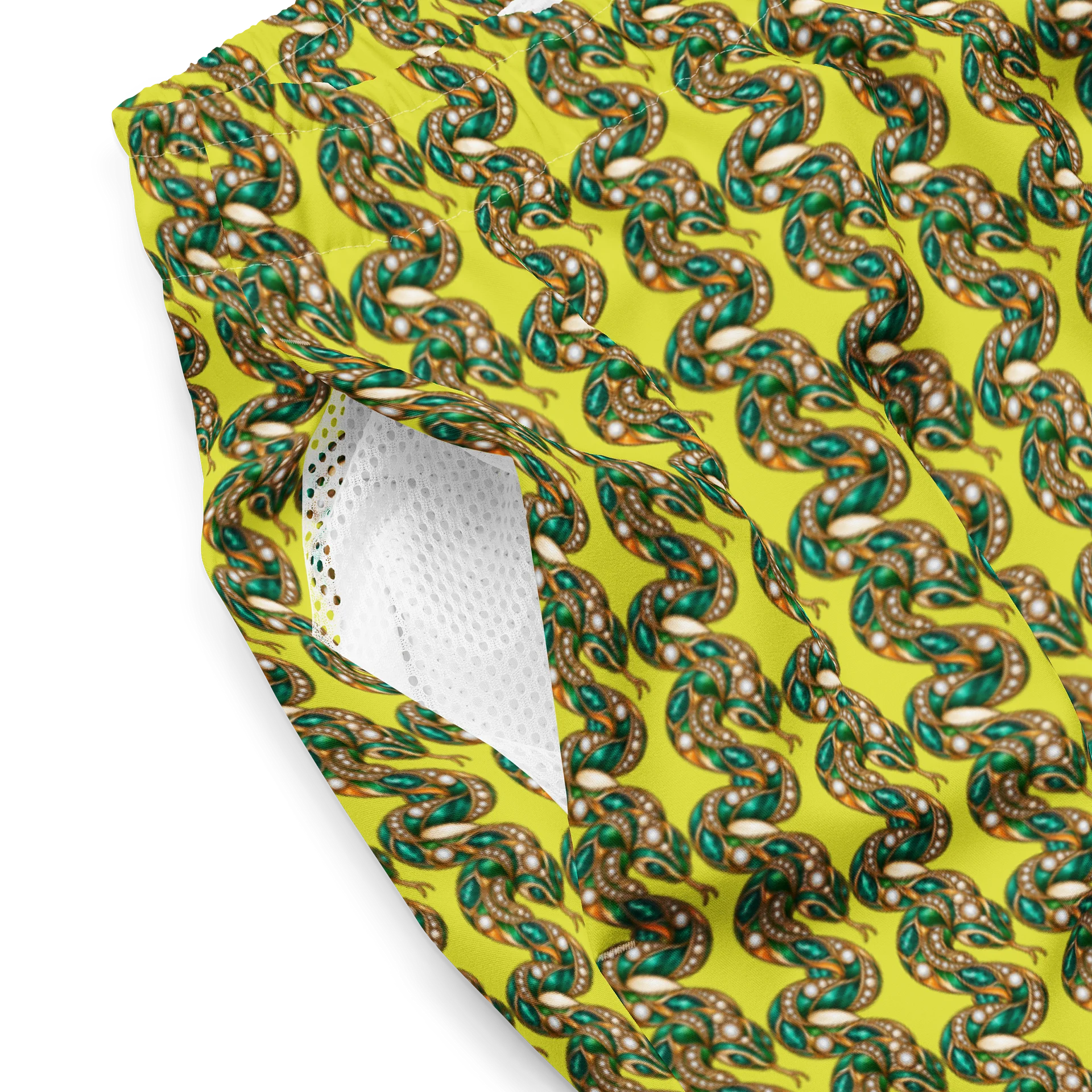 Diagonal Green Snake Brooch Mosaic Swim Trunks product image (3)