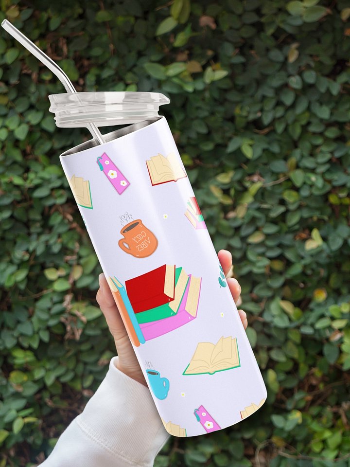 Cozy Book Lovers Pattern- Purple Background Stainless Steel Tumbler product image (1)