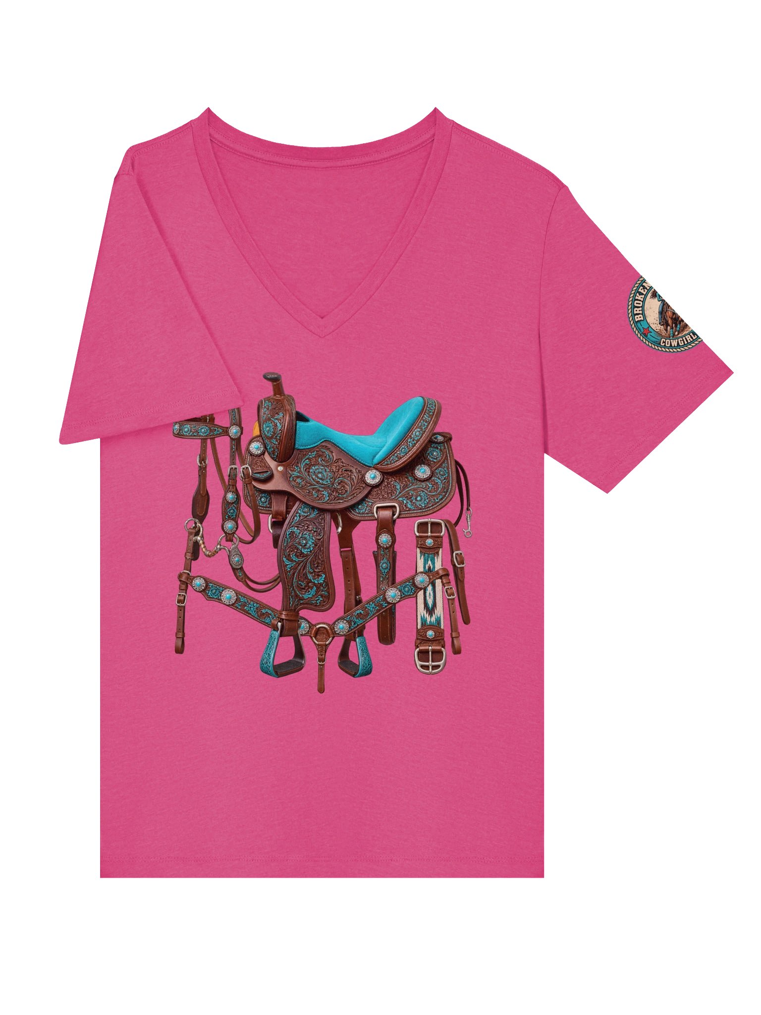 Turquoise Saddle Cowgirl V-Neck T-Shirt | BROKEN RODEO™ product image (41)