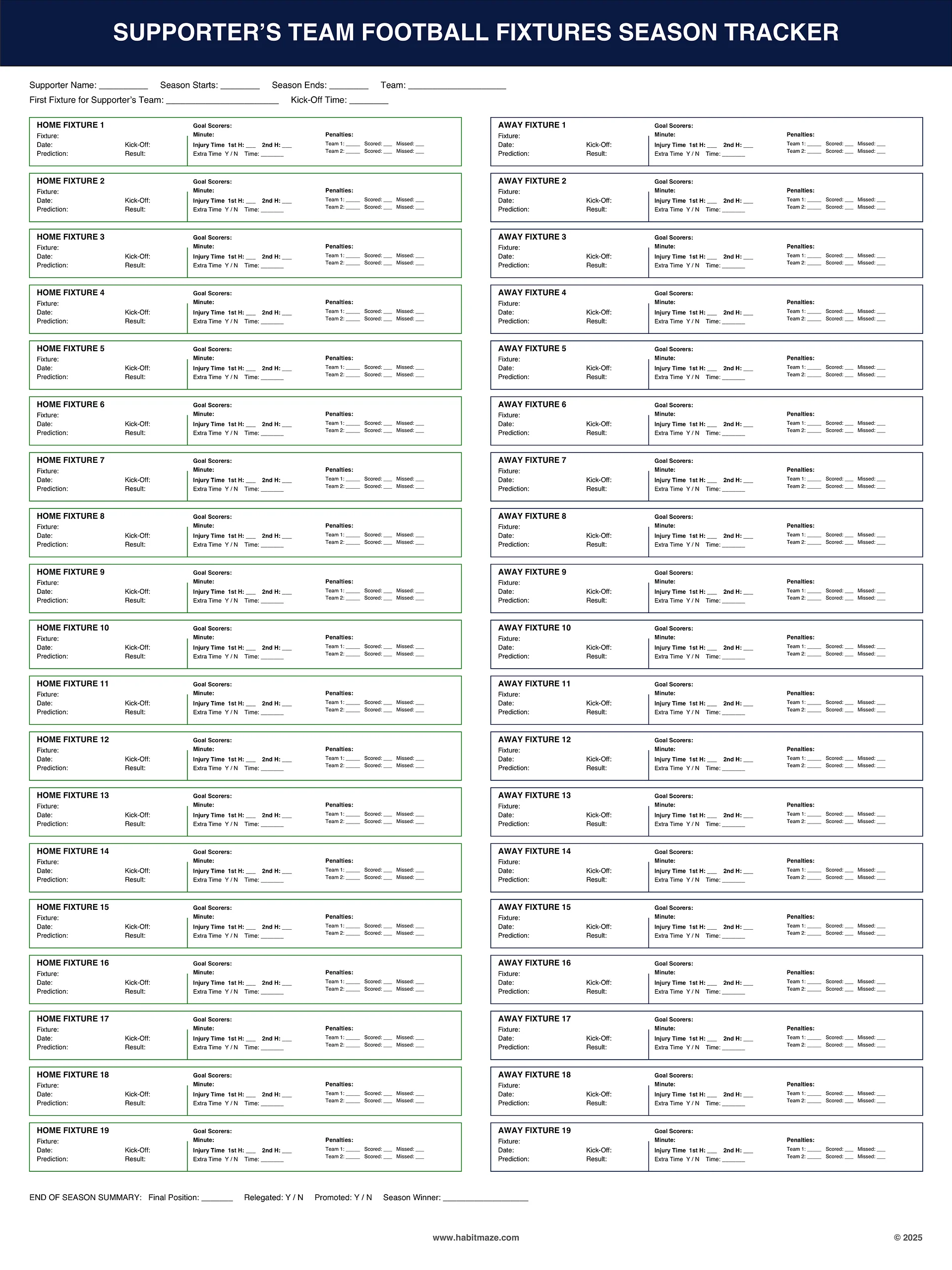 Supporters Team Football Fixtures Season Tracker product image (1)