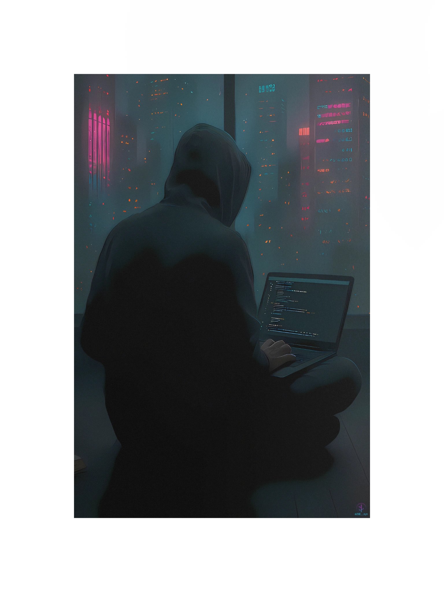 Cyberpunk Hacker Poster - Futuristic Coder Wall Art with Neon Cityscape (12x18", 20x30", 24x36") product image (4)
