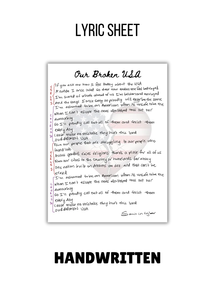 Our Broken USA Handwritten Lyric Sheet (Digital Download) product image (1)