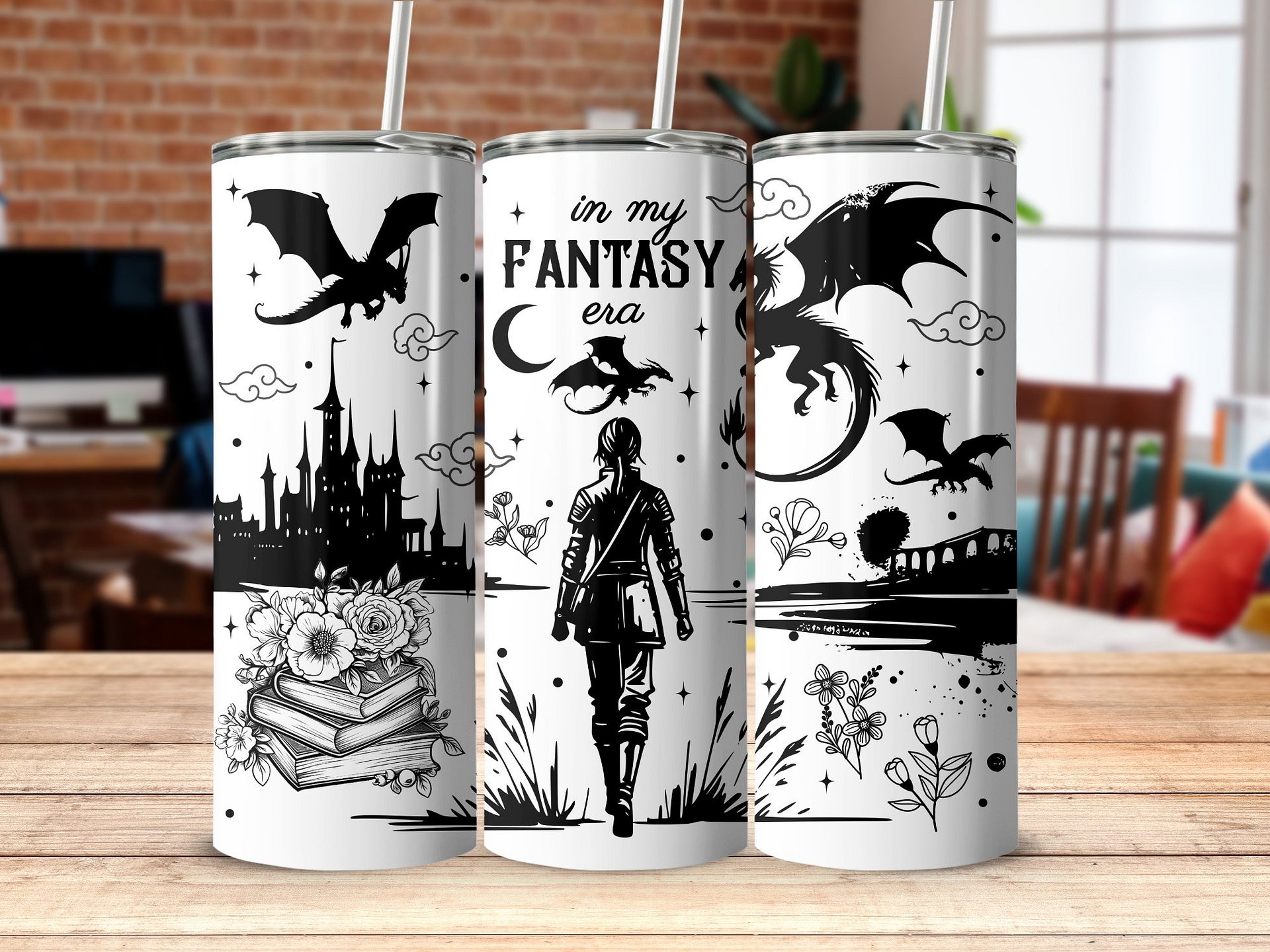 In My Fantasy Era Vintage Retro Transparent Line Art Book Dragon Smut Reader Bookish 20oz Skinny Tumbler, Gift for Sister, Best Friend product image (6)
