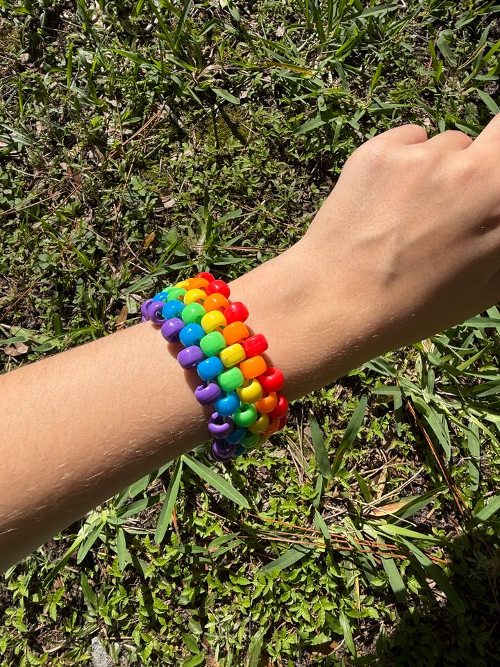 Handmade Rainbow Kandi Cuff Bracelet | Multi-Stitch Beaded Cuff product image (2)