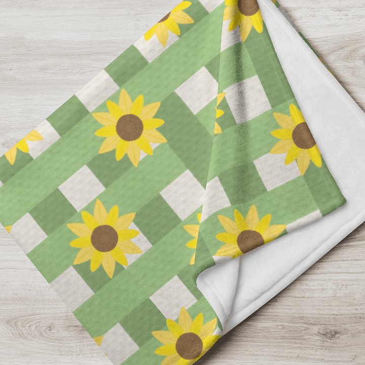 Sunflower Gingham Pattern- Green Background Throw Blanket product image (1)
