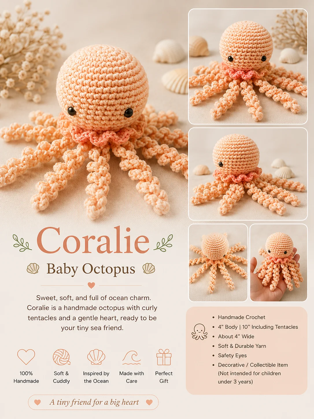 Coralie ~ Baby Crochet Octopus 🐙🩷 product image (1)