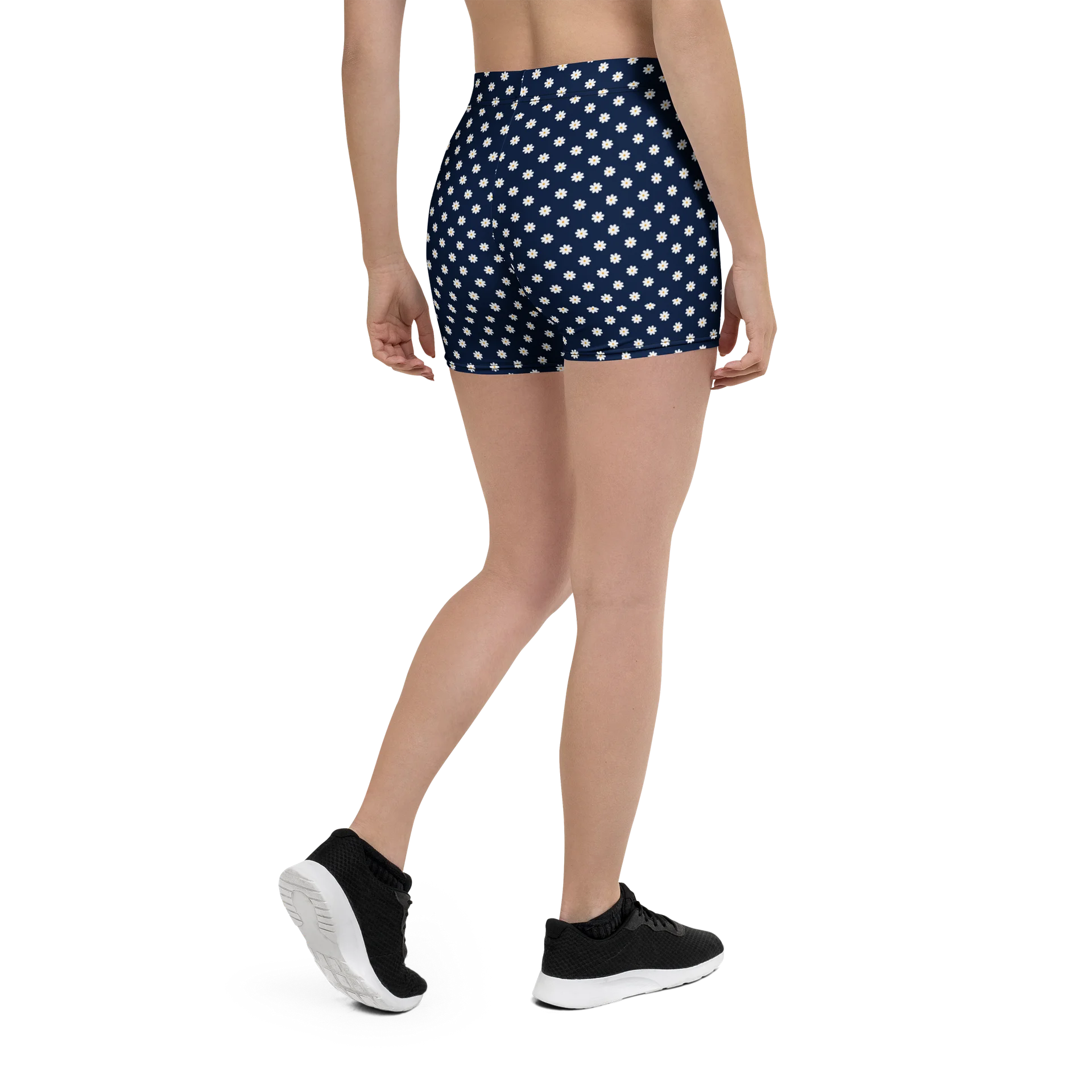 Navy Daisy All-Over Print Women’s Fitted Shorts product image (3)