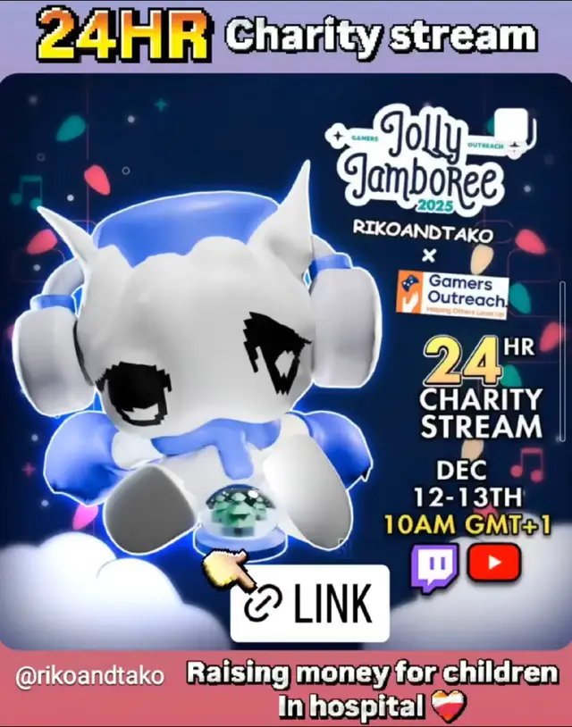We are doing a 24hr charity stream this coming weekend! check out the other images for more information and rewards! We'll be raising money for children in hospital ❤️  Check out @Gamers Outreach for more information! #JJ2025 #gamersoutreach #charity #gaming 