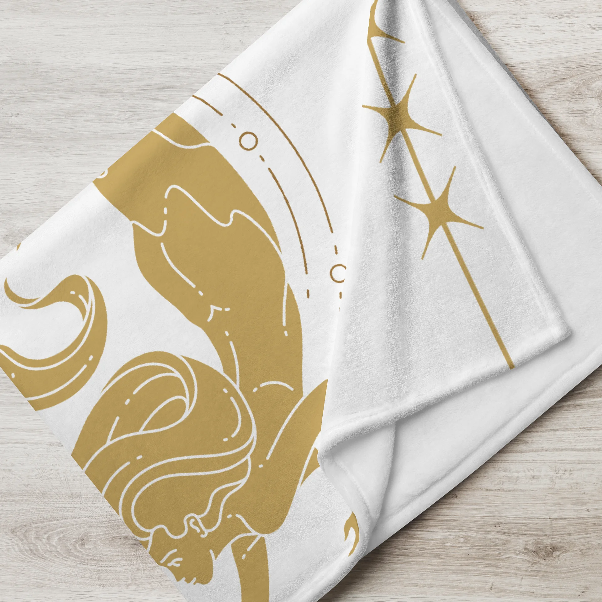 Aquarius Zodiac Mermaid Blanket — Gold & White Water Bearer Pencil Art Throw for Witchy Bedroom Décor product image (7)