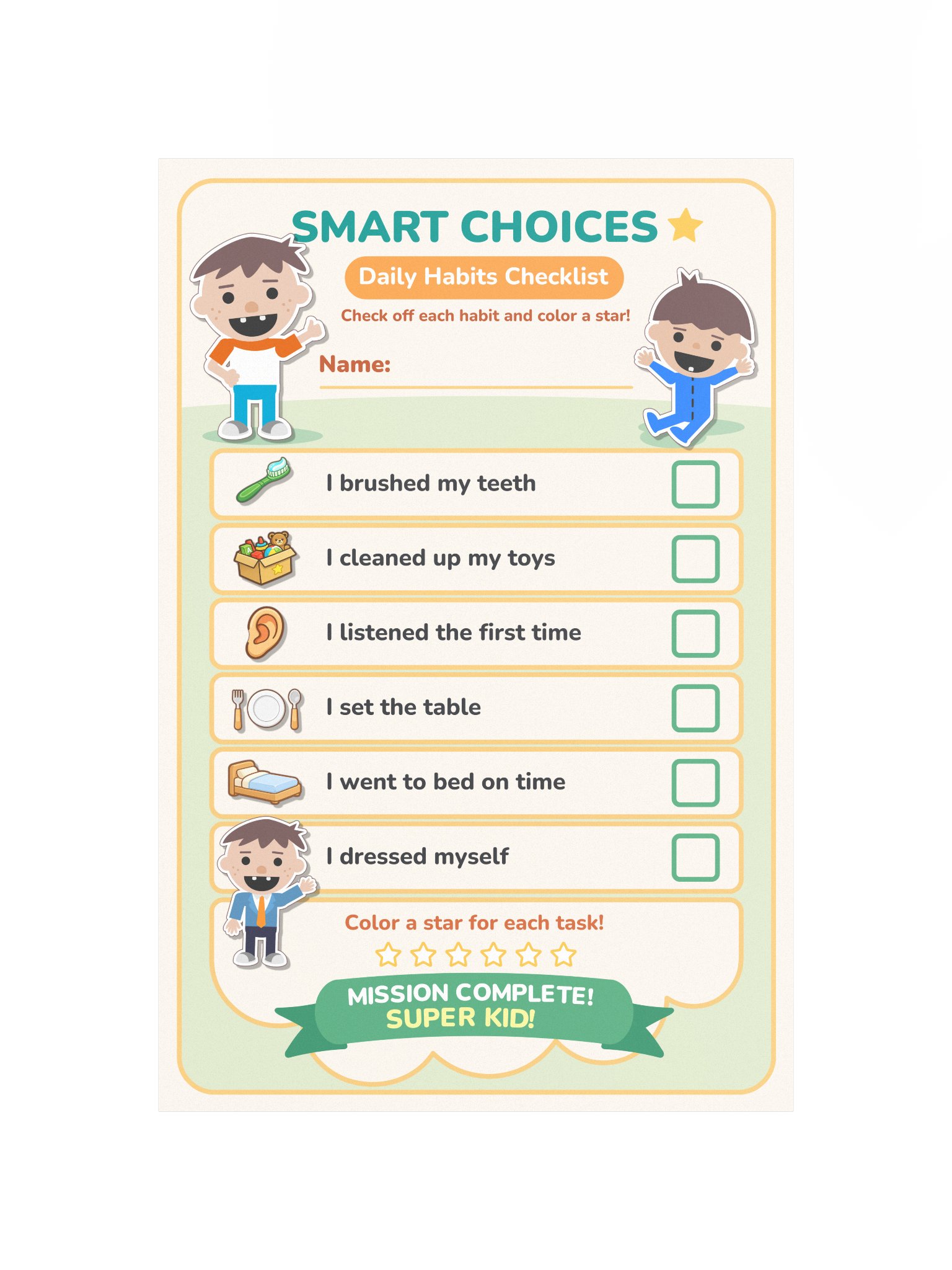 Smart Choices Daily Habits Chart for Kids | Roys Bedoys Reward Poster product image (3)