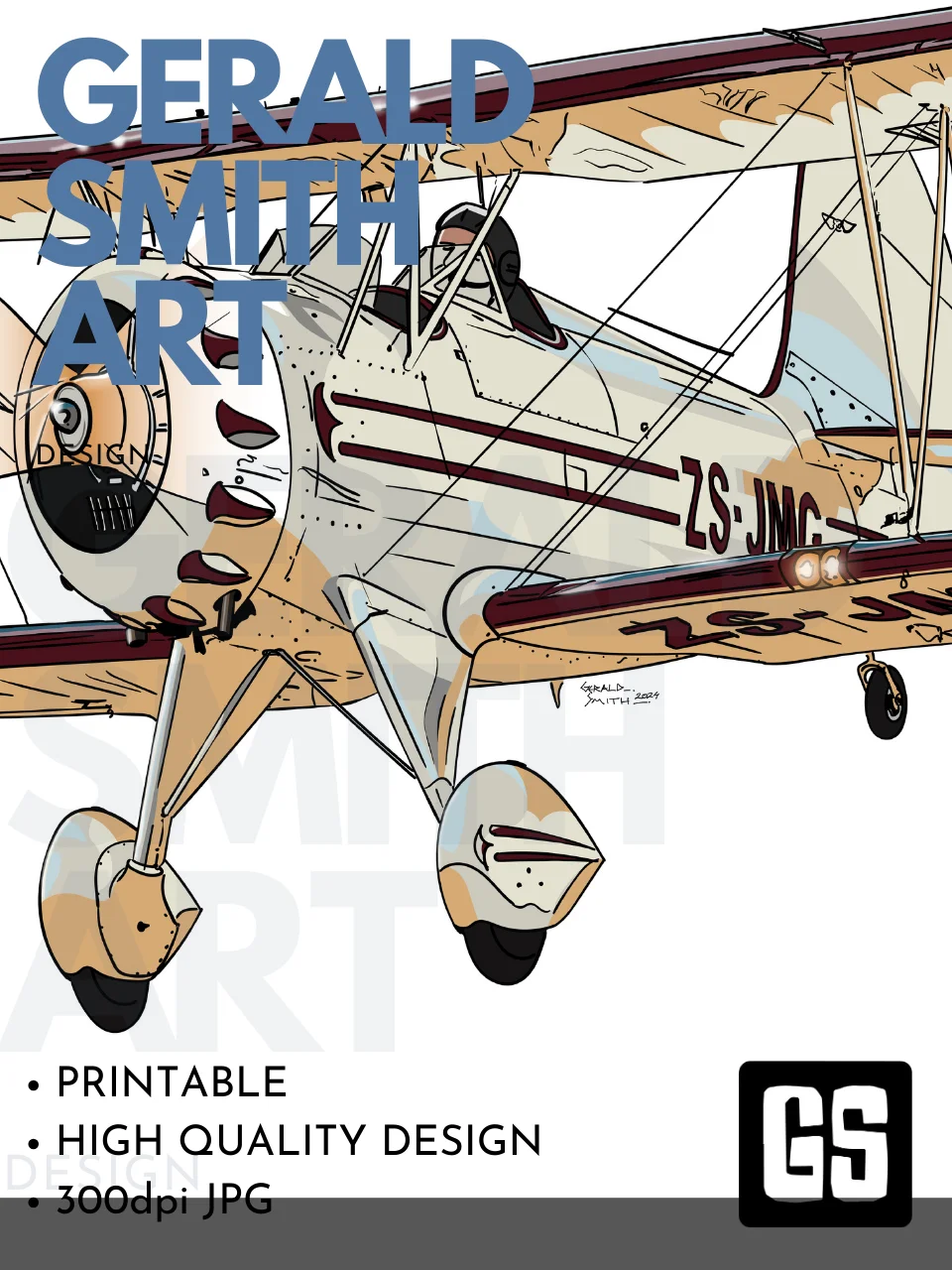 Waco Classic YMF-5 ZS-JMG Digital Printable Aviation Art Illustration Perfect Gift for Pilots & Enthusiasts product image (2)