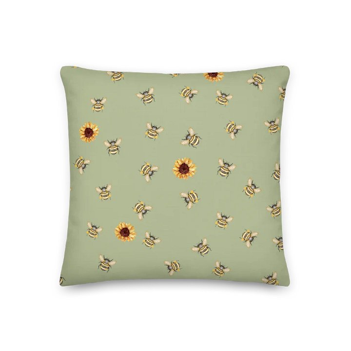Sunflower & Bees Green Premium Pillow/Sonnenblumen & Bienen Grün Premium Kissen product image (1)