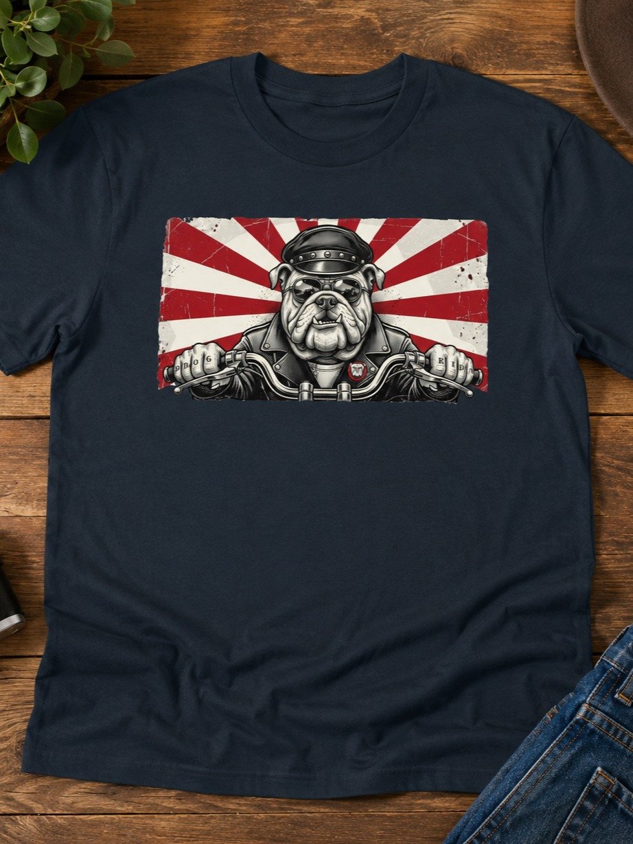 Retro Bulldog Bike Rider Heavy T-Shirt | Dog Lover Graphic Tee product image (6)