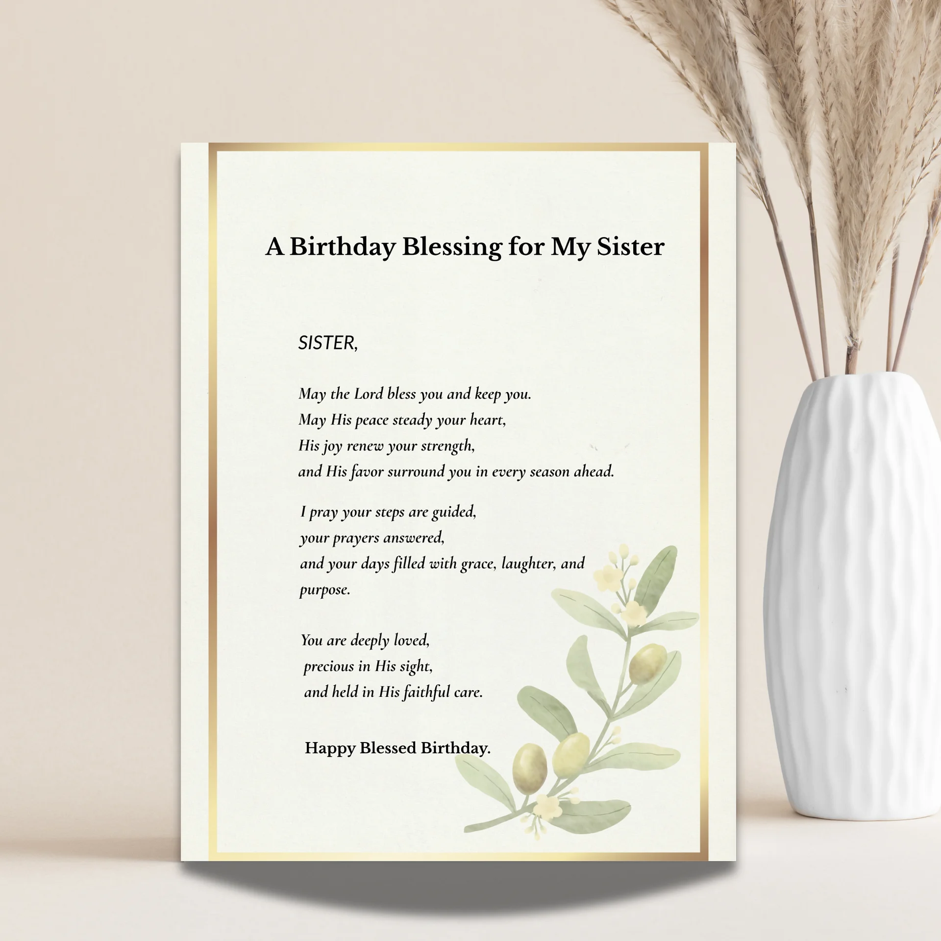 Christian Birthday Prayer Card for Sister • Botanical Blessing (PDF/JPG) product image (3)