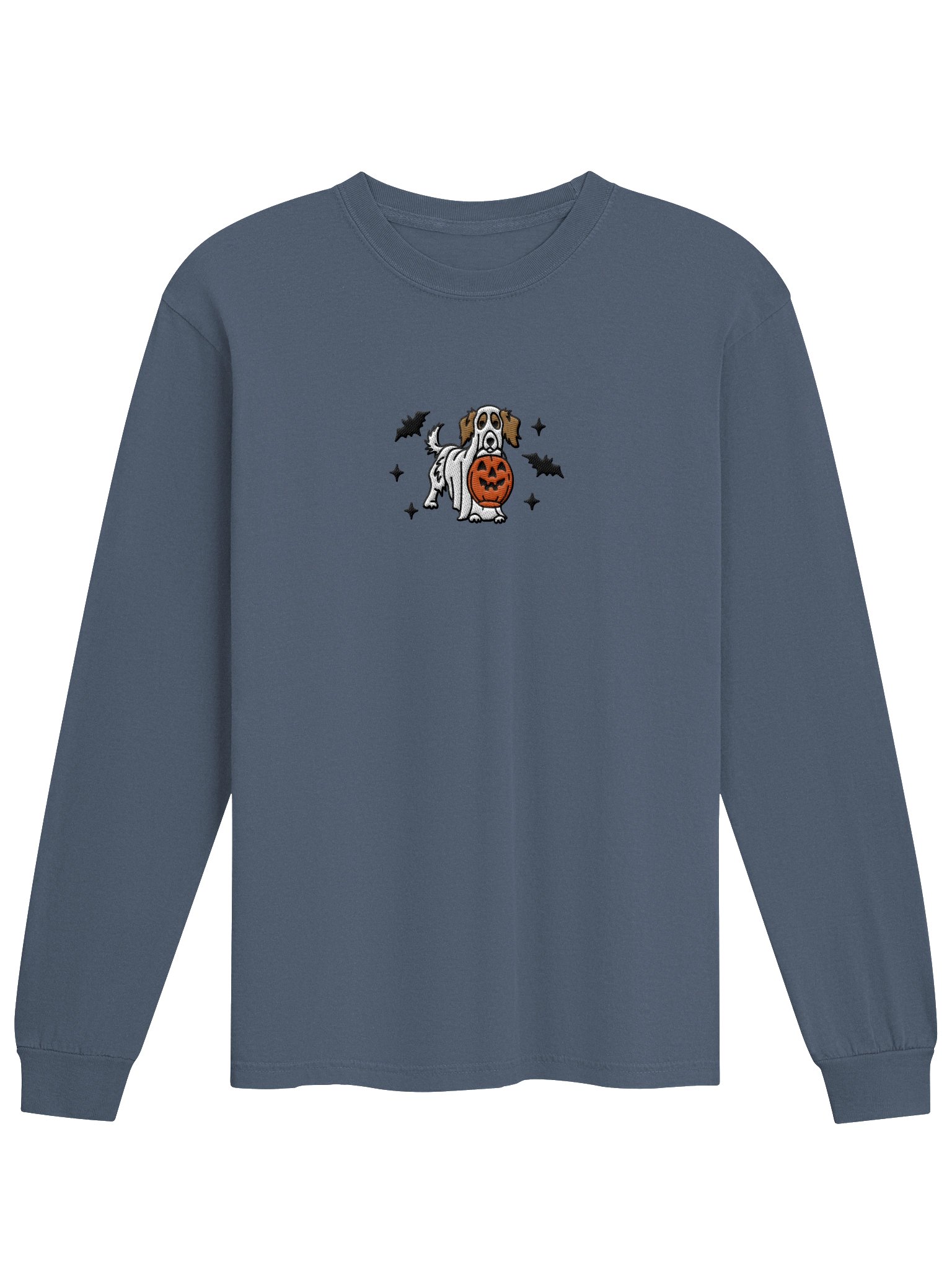 Halloween Longhaired Dachshund(Pied, Brown) Embroidered Long-sleeved T-Shirt product image (1)