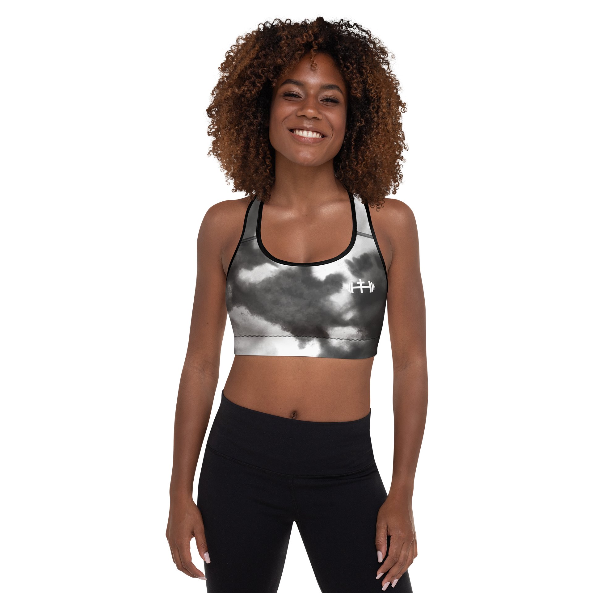 His House Women's Padded Sports Bra - B&W Tie Dye product image (4)