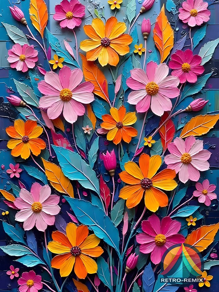 Electric Garden – Bold Retro Floral Wall Art with Neon Botanical and Textured Petals product image (1)