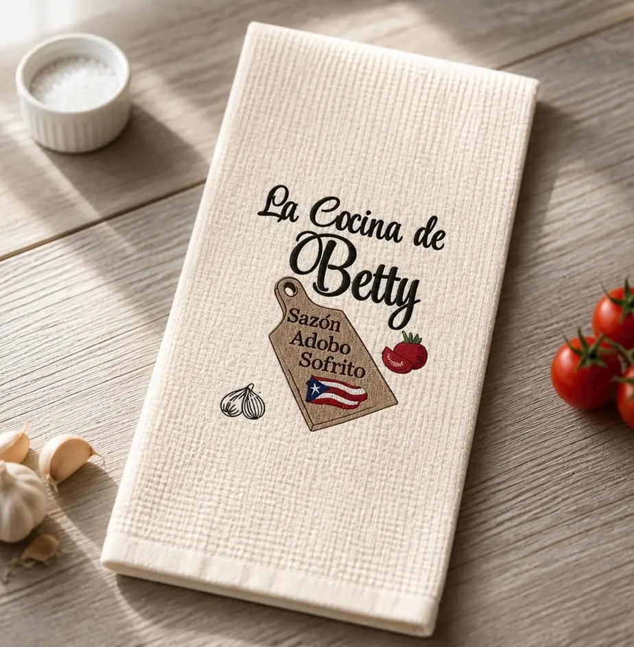 Personalized Embroidered Kitchen Towel: Puerto Rican Flag, Custom Name product image (1)
