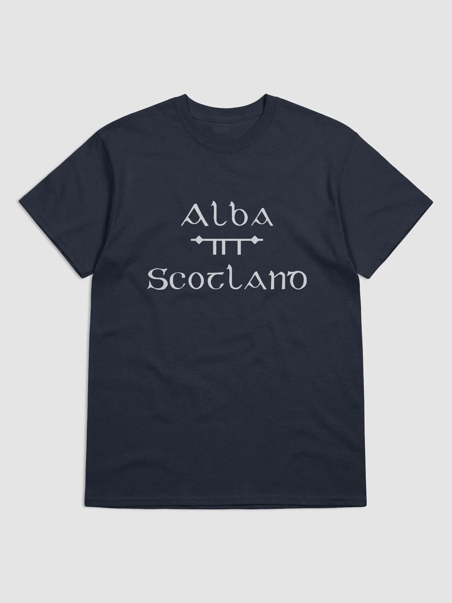 Scotland/Alba Scholastic style Ogham Navy printed T-shirt product image (1)
