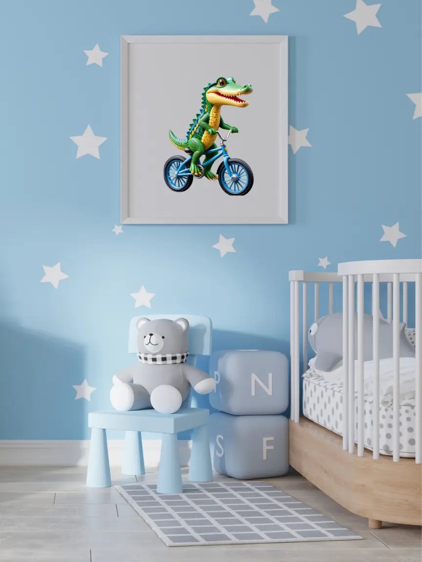 Baby Crocodile Riding a Bike Kid Nursery Print Child Wall Art product image (2)