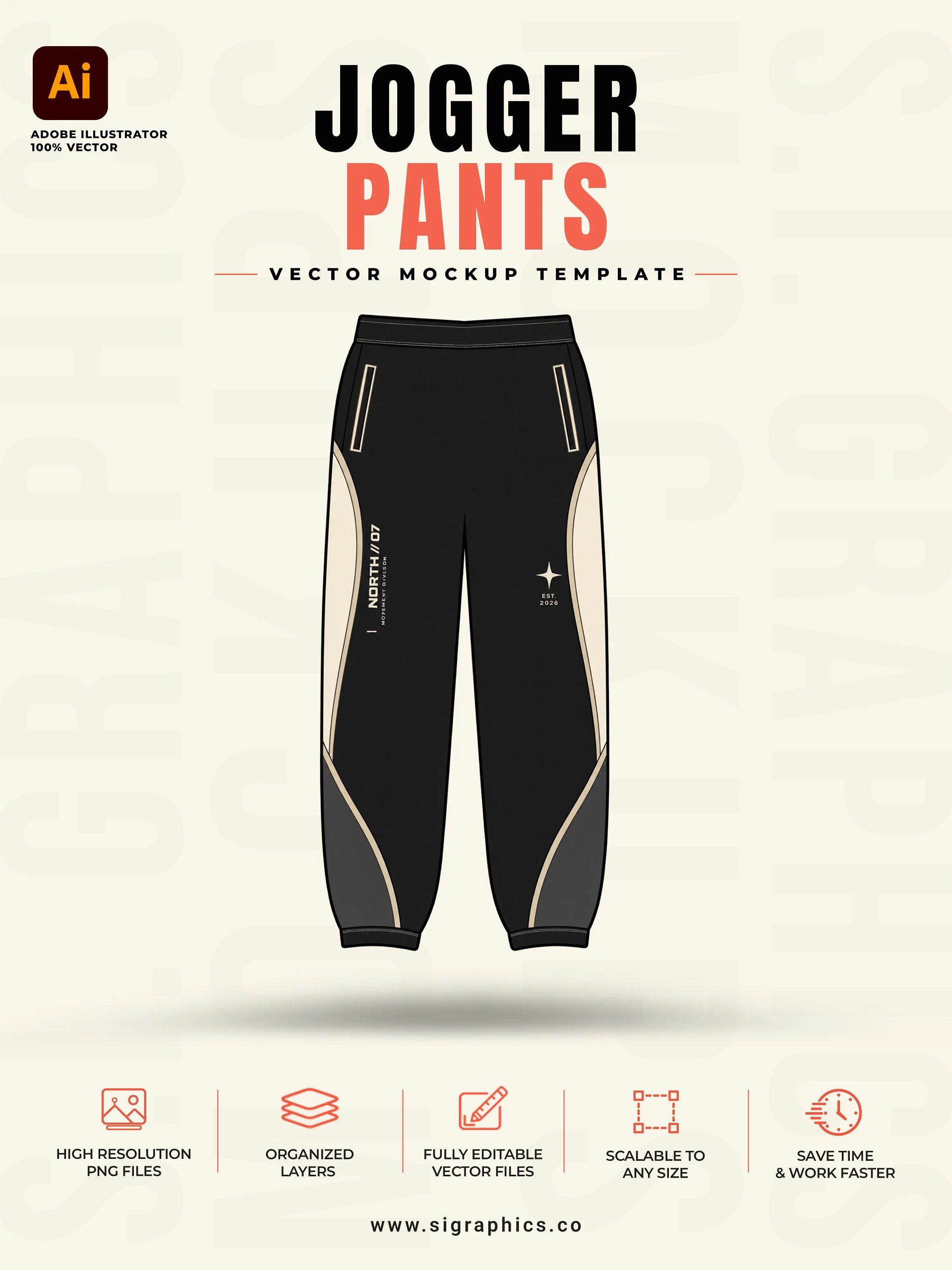 Jogger Pants Vector Mockup Template – Front & Back Flats product image (1)