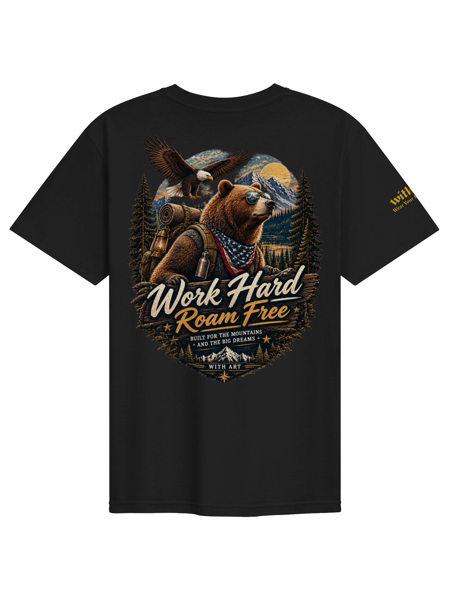 Work Hard Roam Free Bear T-Shirt – Vintage Mountain Americana Tee product image (1)