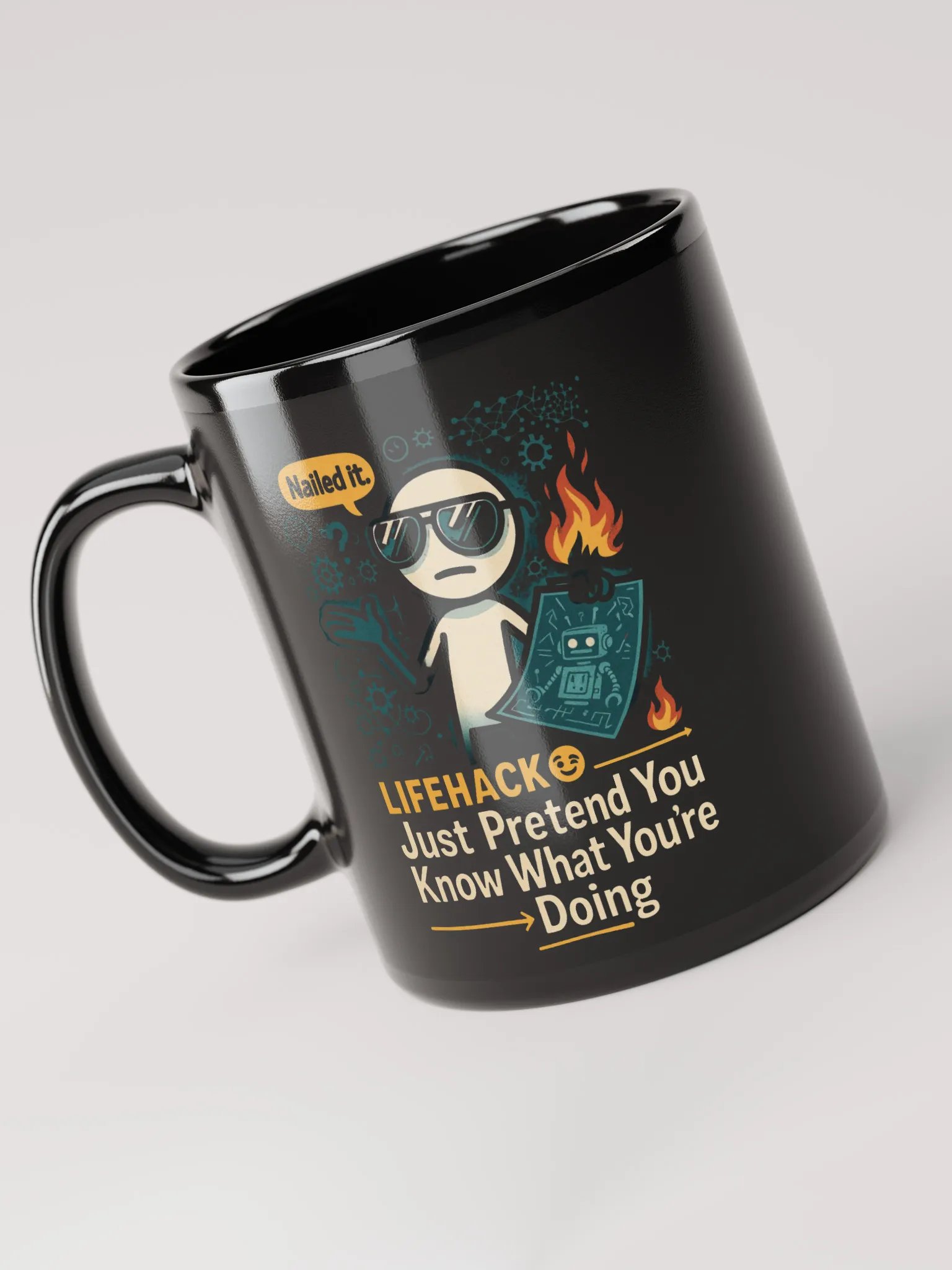 "Lifehack: Just Pretend You Know What You’re Doing" – Funny Shrug Meme Graphic Mug product image (3)